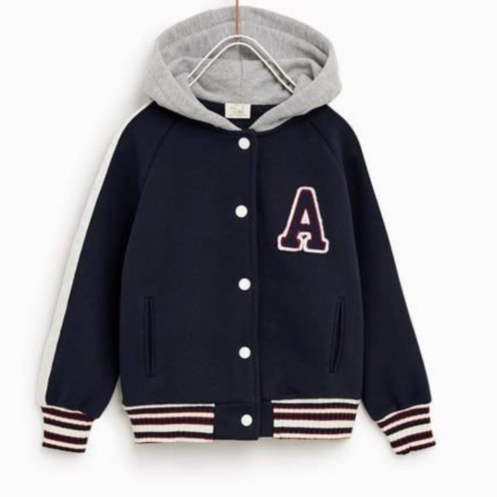 Zara Kids Navy and Burgundy Academia Letter Varsity Jacket • Size 10 🗣